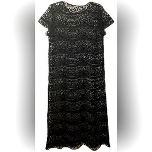 Retro Black Crocheted Lace Shift Dress.
